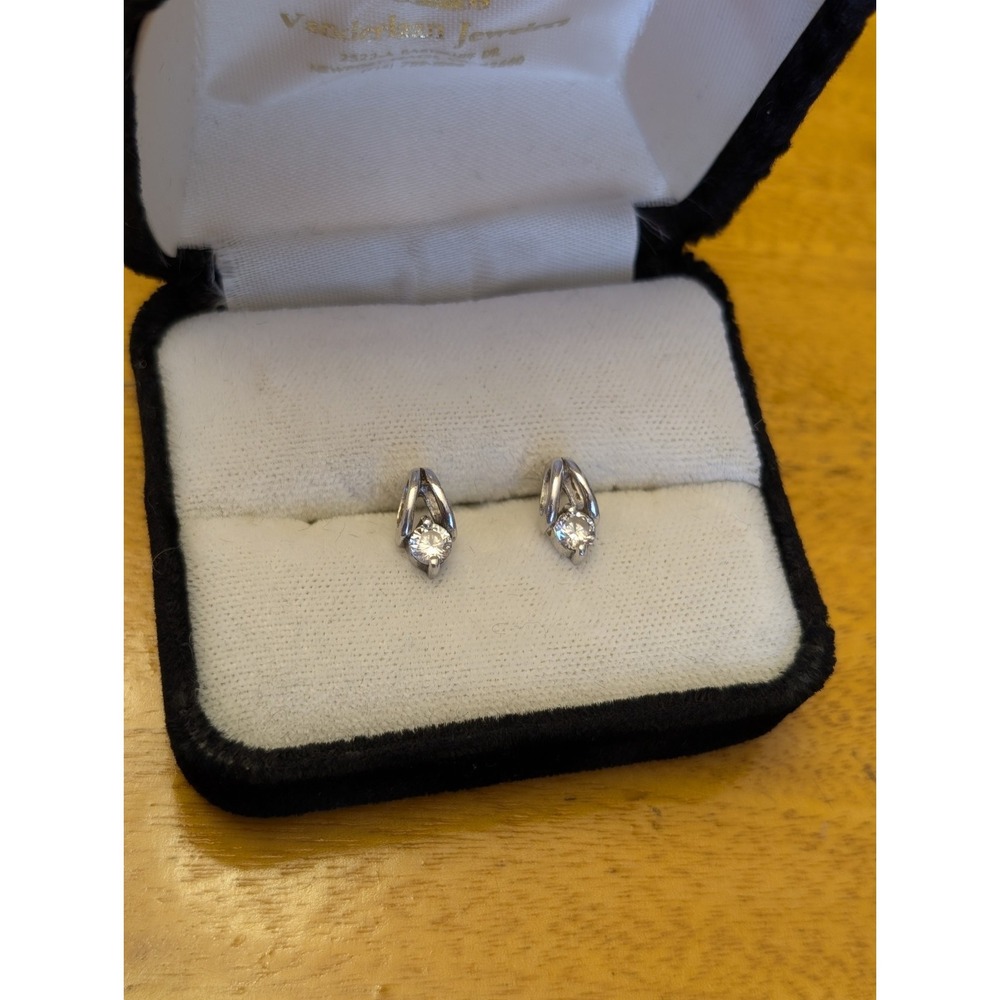 Vintage Sterling Silver Cubic Zirconia Post Earrings Made In Thailand No Backs